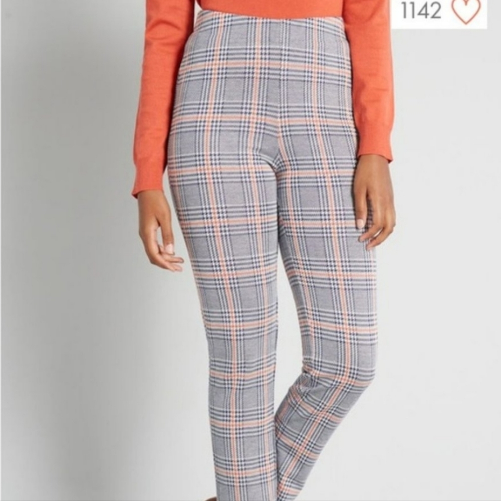 Modcloth Flare and Now Plaid Gingham Pull On Stretch Pants Size 2X